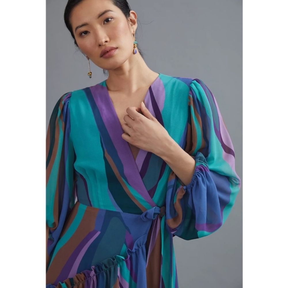 Anthropologie Balloon Sleeve Flowy Maxi Wrap Dress - Picture 10 of 10
